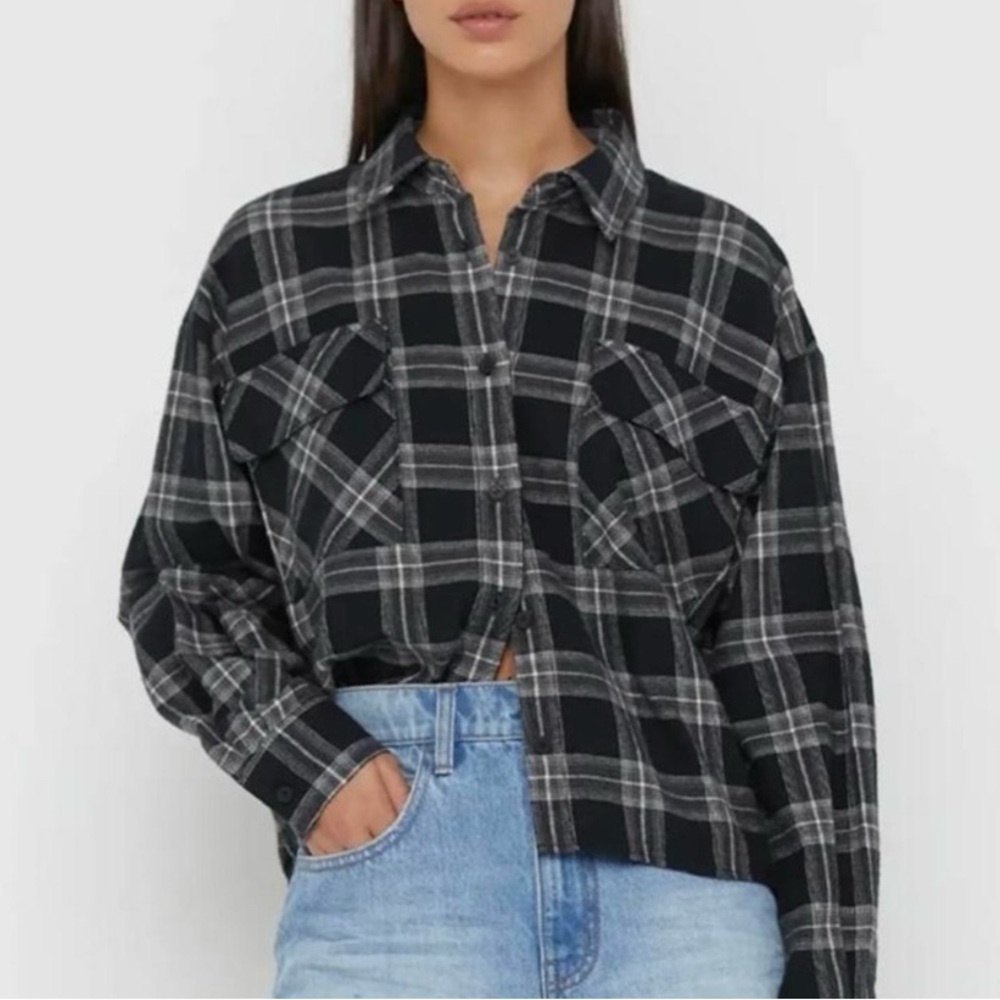 Oak+Fort oversized cropped plaid shirt - Picture 1 of 4